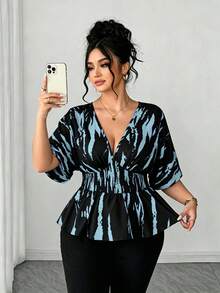 SHEIN Elenzya Áo thun nữ cỡ lớn cổ chữ V tay raglan, kiểu dáng thường ngày, phù hợp cho đi chơi, dự tiệc và đi làm. - Nhiều màu - Xem 7