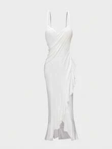 Swim Vcay Plus Size Women's Versatile Ruffle Trim Maxi Dress, Suitable For Vacation - White - View 6