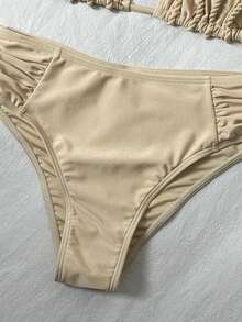 Women's Elegant Casual Vacation Halter Bikini Set, Handmade Rope Island Pool Party Swimsuit - Beige - View 3