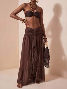 Zivah 最新款女士优雅镂空雪纺半身裙罩衫，适合海滩、泳池派对、度假，棕色 - 棕色 - 查看 5