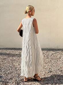 Livesso Damen V-Ausschnitt Casual Loose Straight Spitze Organza Strandkleid, elegant für Urlaub, Pendeln, Frühlings- und Sommerkleider für Frauen - Weiss - Übersicht 3