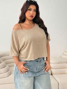 Solflare Áo thun kaki mùa hè dáng rộng cỡ lớn - Màu Khaki - Xem 3