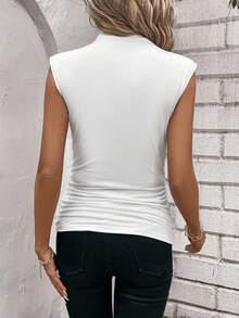 SHEIN Clasi Mock Neck Ruched Tank Top Summer Tops Mother's Day Vacation Outfits Women White Top - White - View 5