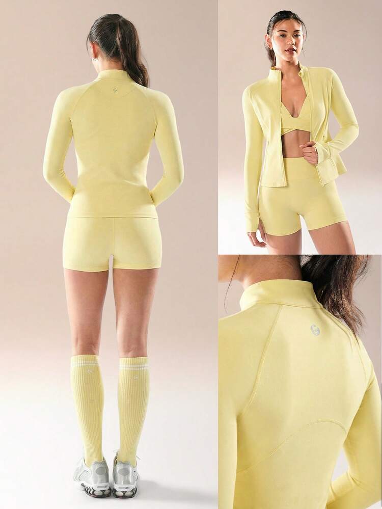FeatherFit™ For DD+ Slim-It Streamline Performance Secure Pockets Zip Up Long Sleeve Jacket Low Impact Yoga Pilates Daily Fall