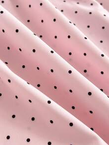 女士甜美时尚波点印花系带蕾丝拼接连衣裙 - 粉色 - 查看 7