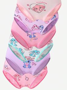 SHEIN 5-Piece Toddler Girls Underwear,Soft Knit Skin-Friendly Panties With Cartoon Graphic Print,Pink Purple Light Blue Snug Fit Daily Comfortable Briefs - Multicolor - View 7