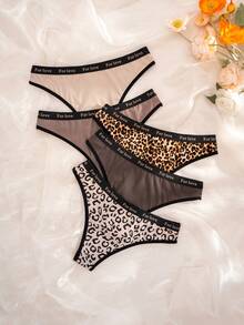 SHEIN Bộ 5 quần bikini nữ họa tiết da báo phối viền tương phản. - Nhiều màu - Xem 8