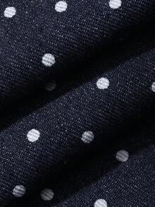 DAZY Bộ đồ nữ gồm áo không tay cổ buộc dây chấm bi và quần jeans ống rộng. - Màu xanh lam - Xem 3