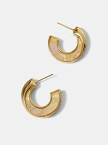 MOTF PREMIUM Pendientes de metal con baño de oro de 18 quilates con diseño de fritillaria blanca de estilo simple y elegante - Amarillo Oro - Ver 4