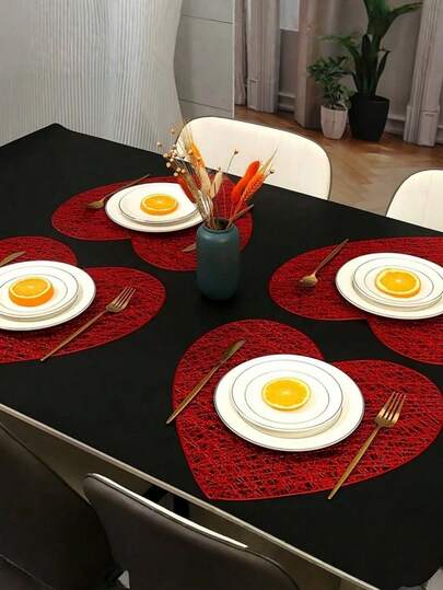 Bộ 4 tấm lót bàn hình trái tim chủ đề Ngày Valentine, chịu nhiệt và chống trượt, trang trí trung tâm bàn ăn, thích hợp cho các bữa tiệc lễ hội, đám cưới, trang trí Ngày Valentine, ngày tựu trường.