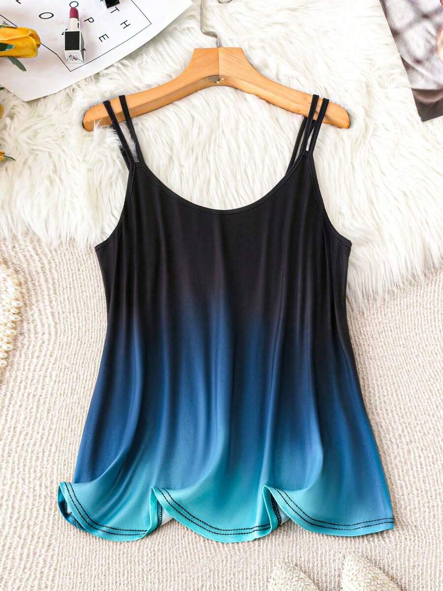 SHEIN LUNE Plus Size Ombre Camisole Top, Suitable For Summer - Cadet Blue - View 1