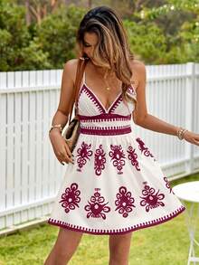 KARISMINA Print Sleeveless Dress For Women, Spring/Summer Golf White Sexy - Redwood - View 5
