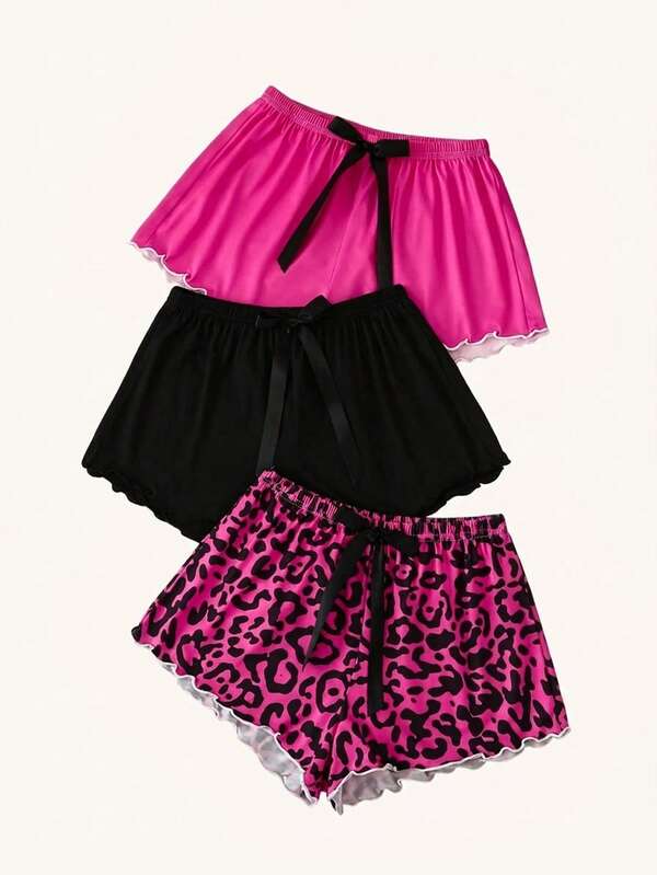 Chillnights 3pcs Women Summer Casual Bow Decor Pajama Bottoms