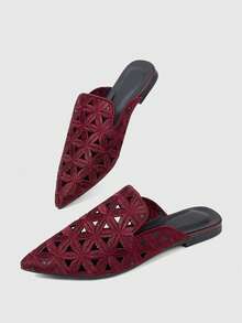 Sleekvia Women's Casual Versatile Commuter Hollow Embroidered Pointed Shoes - Burgundy 2 - View 6