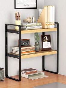 1PC Multi Layer Wooden And Metal Multi Purpose Desktop Storage Rack Student Bookshelf Office Computer Display Shelf Kitchen Organizer Bathroom Caddy Cosmetic Holder For Living Room Kitchen Dining Room Bathroom Bedroom Home Organization Space Saving Sturdy Versatile Holiday Gift - Multicolor - View 6