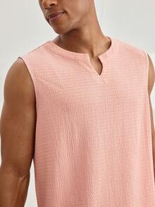 Driftmere Men's Casual Plain Textured Letter Muscle Top For Summer Men Muscle Shirts Men Summer Tops Tank Top For Men Men Sleeveless, 2000s Style - Pink - View 4