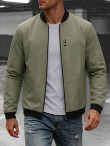 Manfinity Homme Men's Contrast Color Minimalist Casual Long Sleeve Jacket - Khaki - View 2