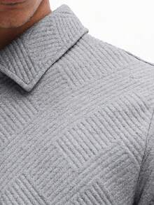 SUMWON Men's Grey Textured Polo Shirt With Short Sleeves Quarter Zip Collar Classic Casual Summer Golf Wear, Polo Shirt For Men, Fitted Polo - Grey - View 2