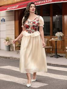 Auvina Plus Size Women's Spring/Summer Palace Style Vacation Dress, Elegant For Wedding, Birthday Party, Cocktail Party, Afternoon Tea Gathering Champagne - Multicolor - View 5