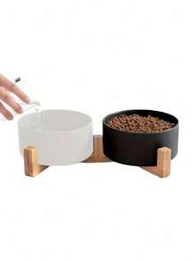 Ceramic Dual Bowl Pet Feeder Ergonomic Angled Design Non Slip Base Stable Dishwasher Cat Dog Water Food Set Black - multicolor - View 9