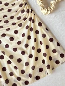 SHEIN Đầm dự tiệc cho bé gái tuổi teen, kiểu dáng thanh lịch, trễ vai, xòe rộng, xếp ly, ôm sát, đầm dự tiệc xếp tầng quá khổ, đầm màu ngà voi cho bé gái tuổi teen, đầm mùa xuân tay phồng, đầm thanh lịch tay phồng cho bé gái, đầm trễ vai cho bé gái. - Màu be - Xem 6