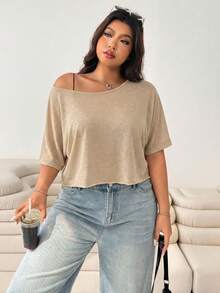 Solflare Áo thun kaki mùa hè dáng rộng cỡ lớn - Màu Khaki - Xem 6