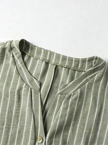 Linhara Blusa holgada de mujer de talla grande con cuello vuelto, estampado de rayas verdes, silueta en H, nueva llegada de primavera/verano, blusa casual de negocios, blusas casuales modernas para mujer, últimas llegadas, los mejores vendedores - Verde - Ver 4