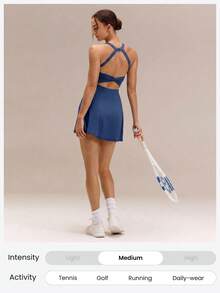 GLOWMODE FeatherFit™-Air Game Set A-Line Built-In Peekaboo Short Knotted Pocket Halter Dress Low Impact Daily Summer Quick Dry Moisture Wicking - Dark Blue - View 7