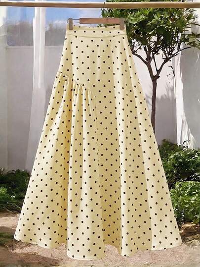 GlowEve CURVE 大码黄色波点高腰A字裙，时尚春季穿搭