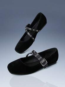 CUCCOO GRLICON 2026 Flat Shoes Square Toe Women's Shoes, Holiday Atmosphere, Summer Wear, A Must For Travel, Y2K, Cool Girl Night Out Wear - Black - View 5