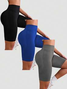 SHEIN Velisys Set de 3 pantalones cortos deportivos sin costuras - Multicolor - Ver 2