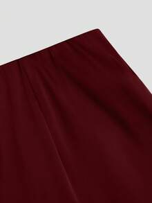 Sweetra Plus Size Women's Brown Satin Lace Patchwork Elegant Slimming Waist Fitted Mini Dress, Soft & Comfortable For Daily Wear, Date, Sexy Mini Skirt, Versatile Elegant Short Dress, Cooling Summer Mini Skirt - Burgundy - View 6