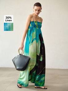 MOTF PREMIUM WOMEN'S CASUAL BOHO VACATION STYLE COLORBLOCK PRINT CAMISOLE DRESS BEACH BLUE SUMMER - Green - View 1