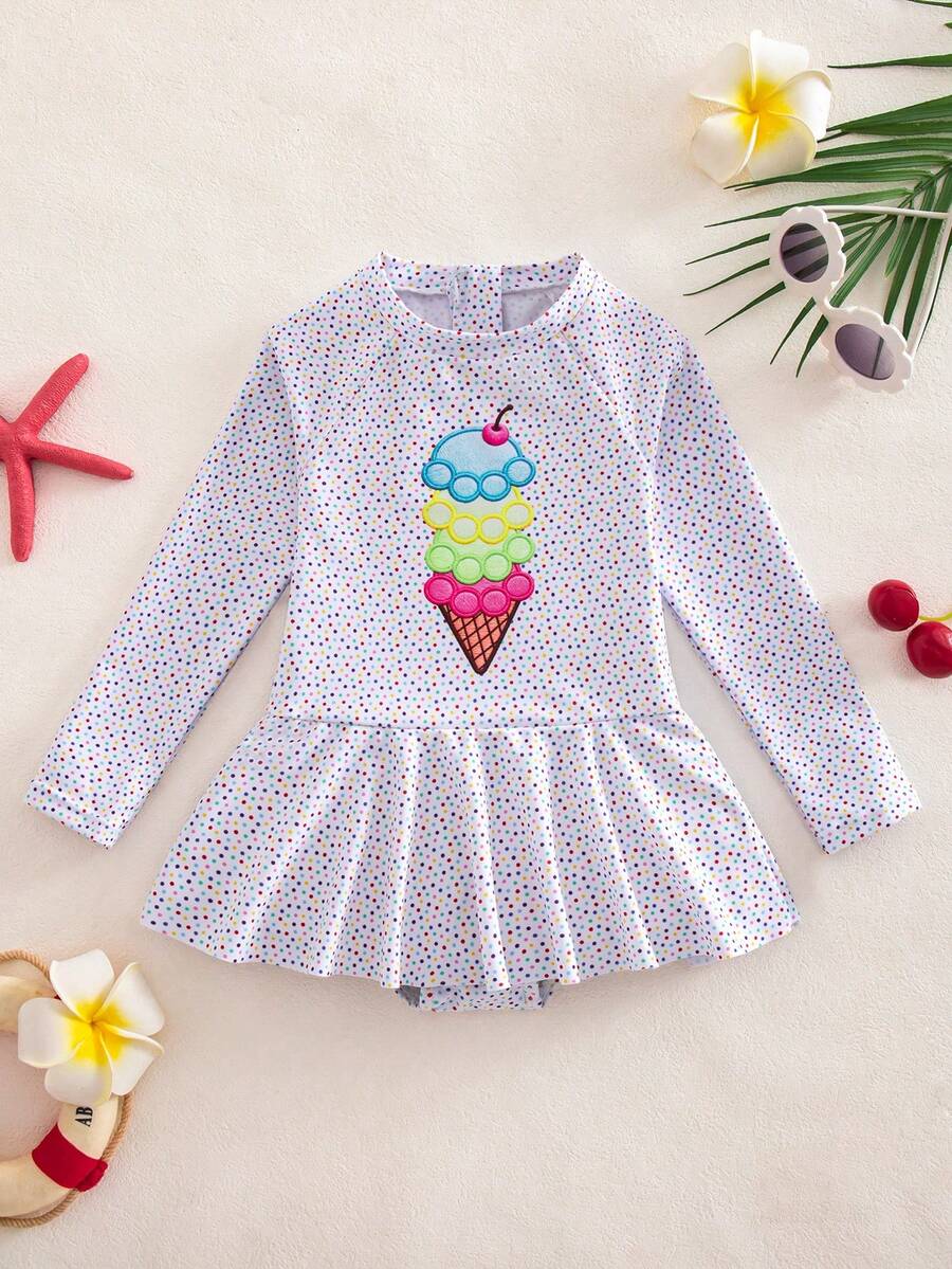 SHEIN Young Girl Full Print One-Piece Swimsuit, Suitable For Beach Vacation, Pool Party, Beach Party - Pink - View 1