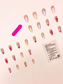 24Pcs Set French Almond Shape Acrylic Elegant Romantic Sweet 3D Pink Polka Dot Ombre Floral Decor Ocean Style Nail Tips With 1pc Jelly Gel And 1pc Nail File For Daily Wear Dates Nail Supplies Nails Nail Art Acrylic Nails French Nails Press On Nails False Nails Glue On Nails Gel Nails Home Salon Manicure Tools Beauty Essentials - one size fits all - View 7