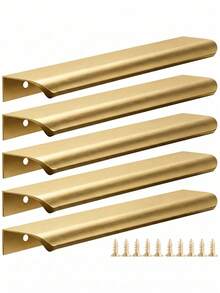 5PCS Brushed Gold Cabinet Handles, Suitable For Cabinets And Wardrobes, Sizes: 8cm/3.15in, 12cm/4.72in, 15cm/6in, 20cm/7.87in, 30cm/11.8in, Kitchen Cabinet Pulls, Drawer Pulls, Modern Concealed Aluminum Handles For Wardrobe Doors, Brushed Gold - Gold - View 2