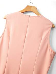 GlowEve CURVE Conjunto de 2 piezas talla grande para mujer: Elegante chaqueta de cárdigan de manga larga con escote en V y adorno de perlas en contraste, y vestido largo con cuello redondo y decoración de perlas, adecuado para otoño/invierno, uso casual, trabajo y ocasiones - Naranja Coral - Ver 4