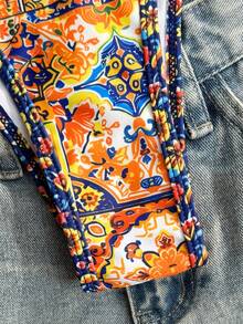 SHEIN Swim Mod 2件套女士性感随机印花泳衣，适合海滩度假，无胸垫可调节肩带露背比基尼套装 - 彩色 - 查看 5