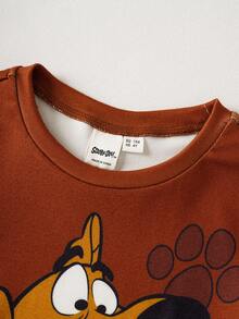 SCOOBY-DOO X SHEIN Bộ đồ mặc nhà tay ngắn cổ tròn in họa tiết dễ thương cho bé trai - DOO - màu nâu - Xem 4