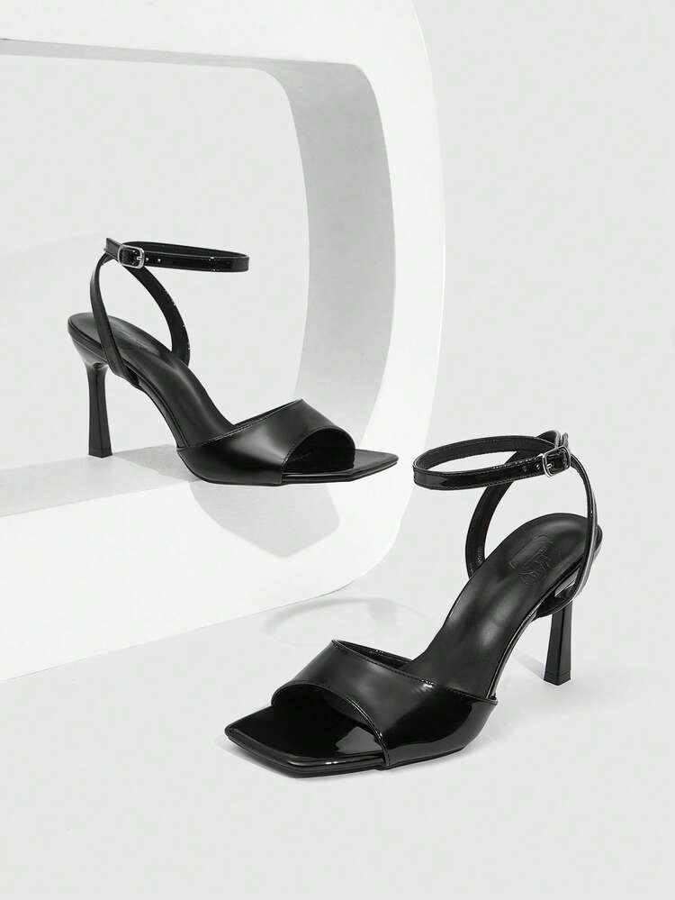 CUCCOO SZL Women Shoes Spring And Summer New Black Mirror One Piece Peep Toe Ankle Strap Women's High Heel Sandals Fashion Comfortable Versatile Sexy Party Women's Sandals Peep Toe Sandals Summer Shoes