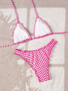 Swim Vcay Women's Plaid Print Tie-Front Tankini Bikini Set Set - Pink - View 2