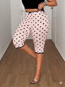 Maweii Plus Size Summer Casual Polka Dot Print Leggings - Pink - View 1