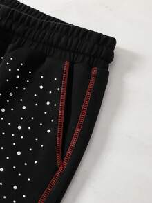 ROMWE MEN Street Life Men's Sparkling Diamond Contrast Stitching Zebra Print Shorts - Black - View 2