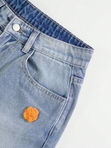 GlowEve Women's Casual Everyday Denim Jeans With Pockets And 3D Floral Decor - Blue - View 4