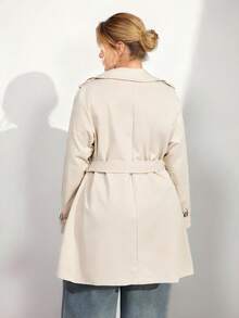Momelise Plus Size Women's Elegant White Casual Trench Coat,Autumn Office Solid Color Long Sleeve Lapel Double-Breasted Windbreaker,Commuting Coat Fall - Apricot - View 2