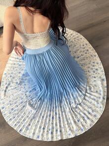 Modelyn 女士优雅花卉印花渐变百褶裙，度假风，春夏款 - 彩色 - 查看 4