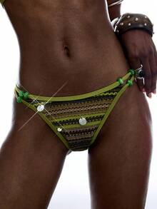 LYSMO Women's Vacation Beach Striped Low-Waist Swimsuit Bottom - Multicolor - View 5