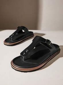 SHUZIA Men's Fashionable Casual Comfy Adjustable Strappy Thong Slide Sandals - Black - View 3