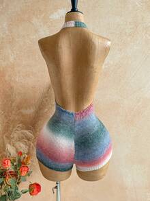 Soleia Women's Ombre Deep V-Neck Sexy Halter Knit Romper - Multicolor - View 2