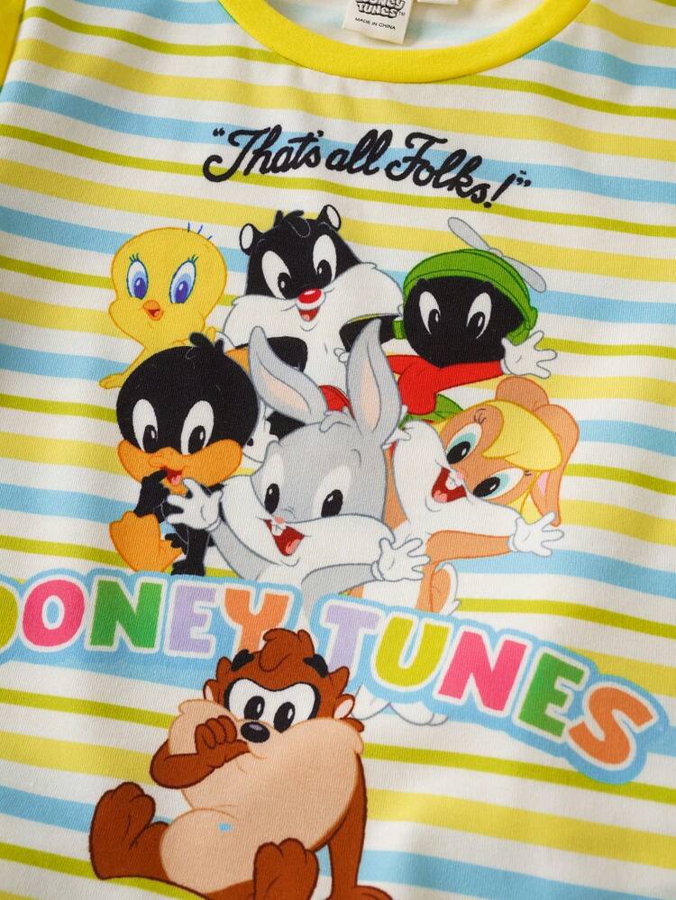 LOONEY TUNES X SHEIN 男童圆领短袖T恤和短裤两件套 - 黃色 - 查看 3